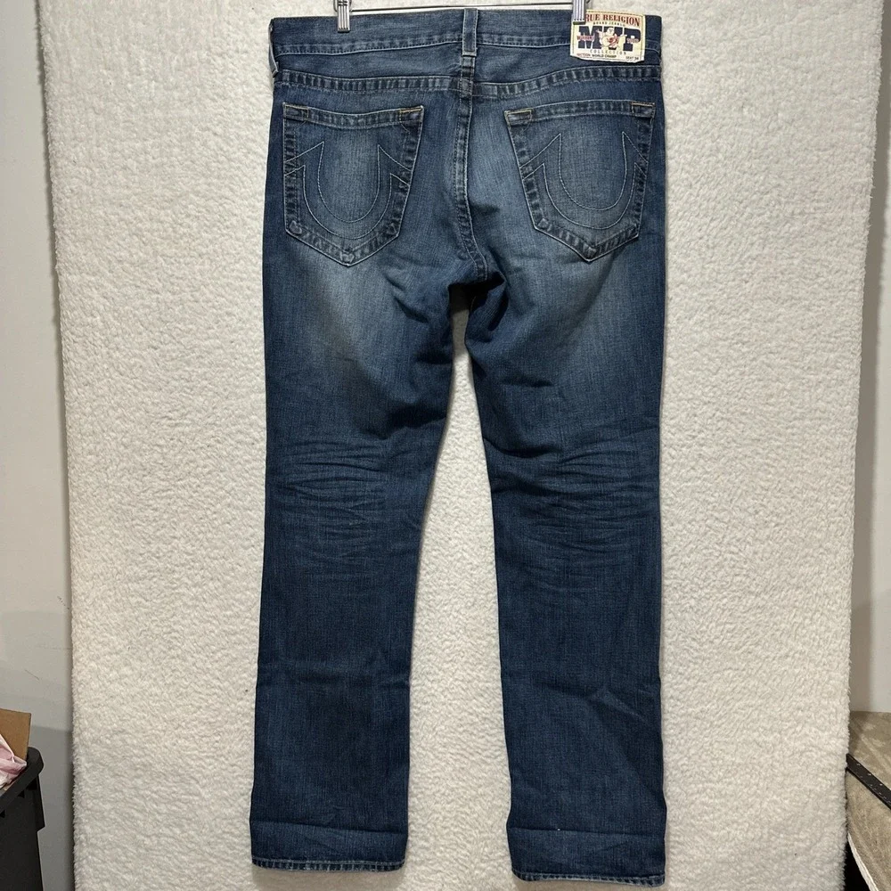 Vintage True Religion World Champ Blue Wash Straight Jeans Sz 36 Made In USA‎
